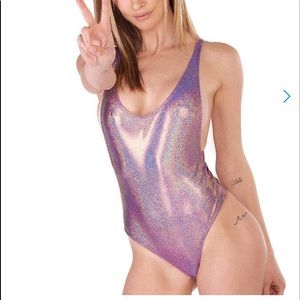 pretty purple holographic one piece suit